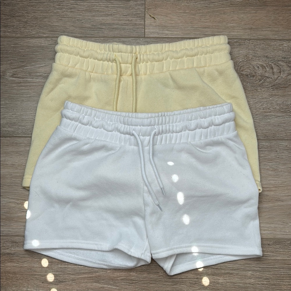 Women's White and Yellow Shorts Set